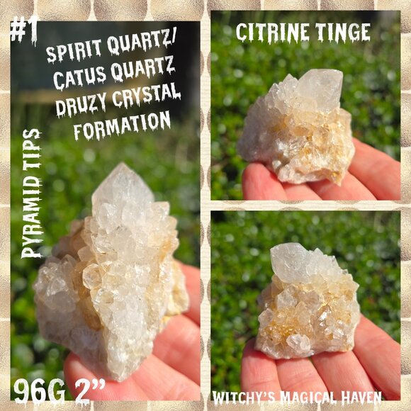 Spirit Cactus Quartz with Clusters and Quartz Pyramid Point #1 - Picture 1 of 5